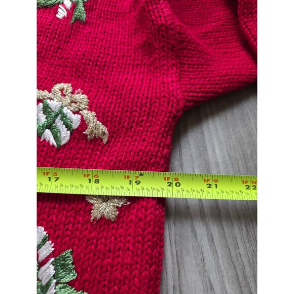 Vintage Casual Corner Red Christmas Sweater Bears & Tree Design M Ramie Cotton W - Picture 9 of 9